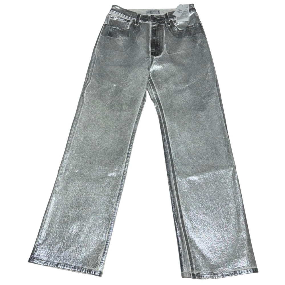 Abercrombie & Fitch 90s Relaxed High Rise Jeans Metallic Silver Foil 28 / 6 NWT